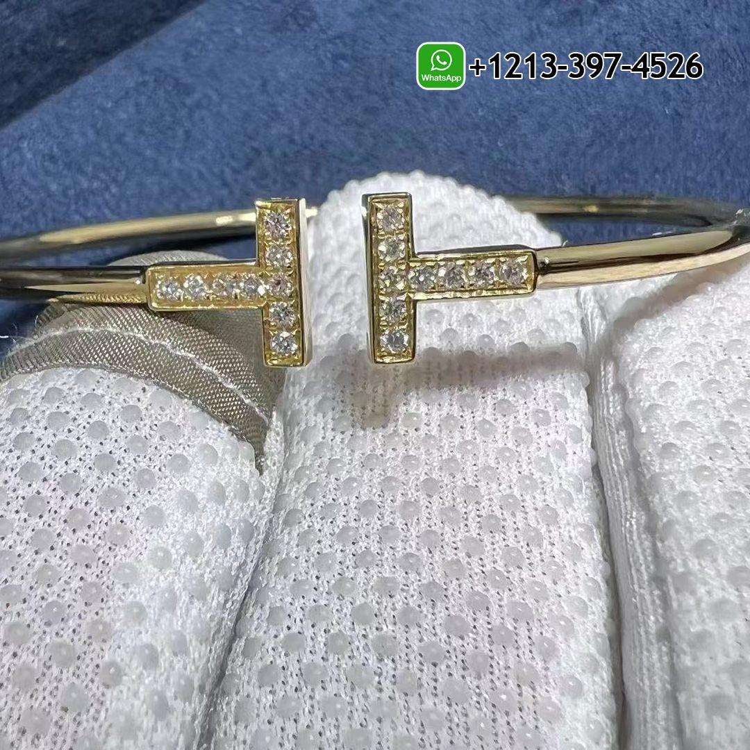 Tiffany 18k Yellow Gold Diamond T Wire Bracelet