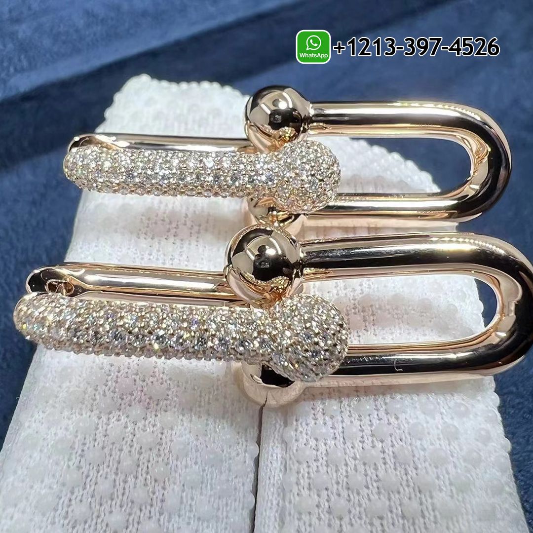 Tiffany City HardWear 18k Rose Gold Pavé Diamond Large Link Dangle Earrings