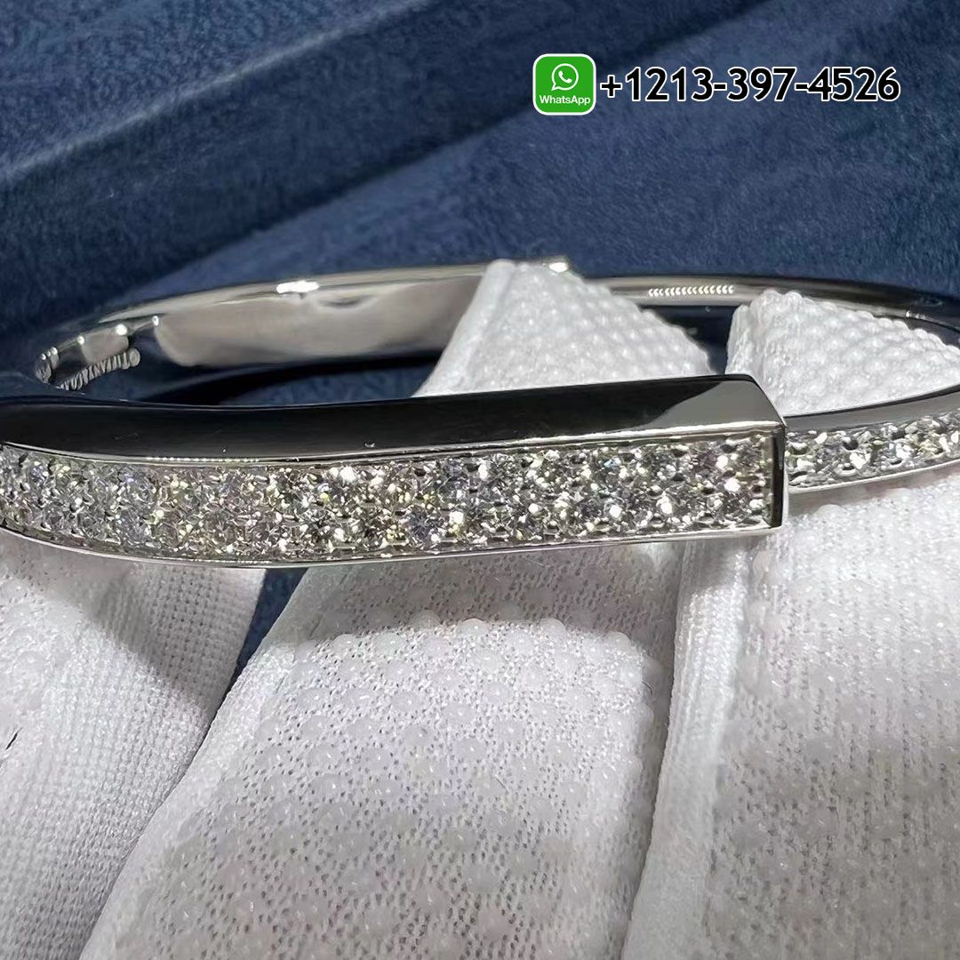 Tiffany Lock Bangle Bracelet in 18K White Gold with Full Pavé Diamonds