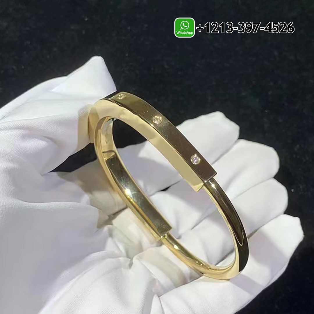 Tiffany Solid 18K Yellow Gold Diamond Lock Bangle Bracelet