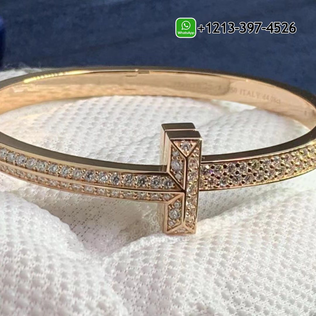 Tiffany T 18k Yellow Gold T1 Wide Diamond Hinged Bangle Bracelet