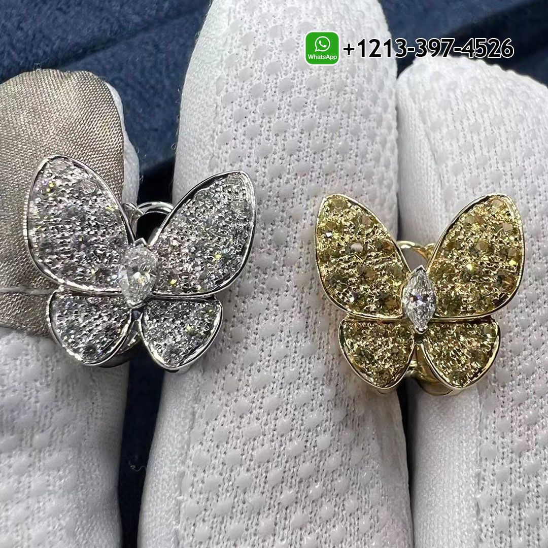 Van Cleef 18k Gold Diamond & Yellow Sapphire Two Butterfly Earrings VCARB15100