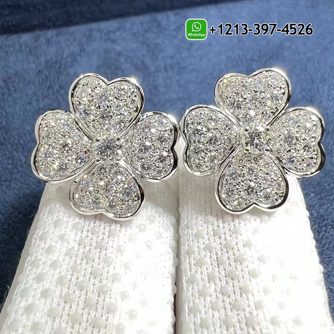 Van Cleef & Arpels 18K White Gold Diamond Paved Cosmos Small Model Earrings VCARO68N00