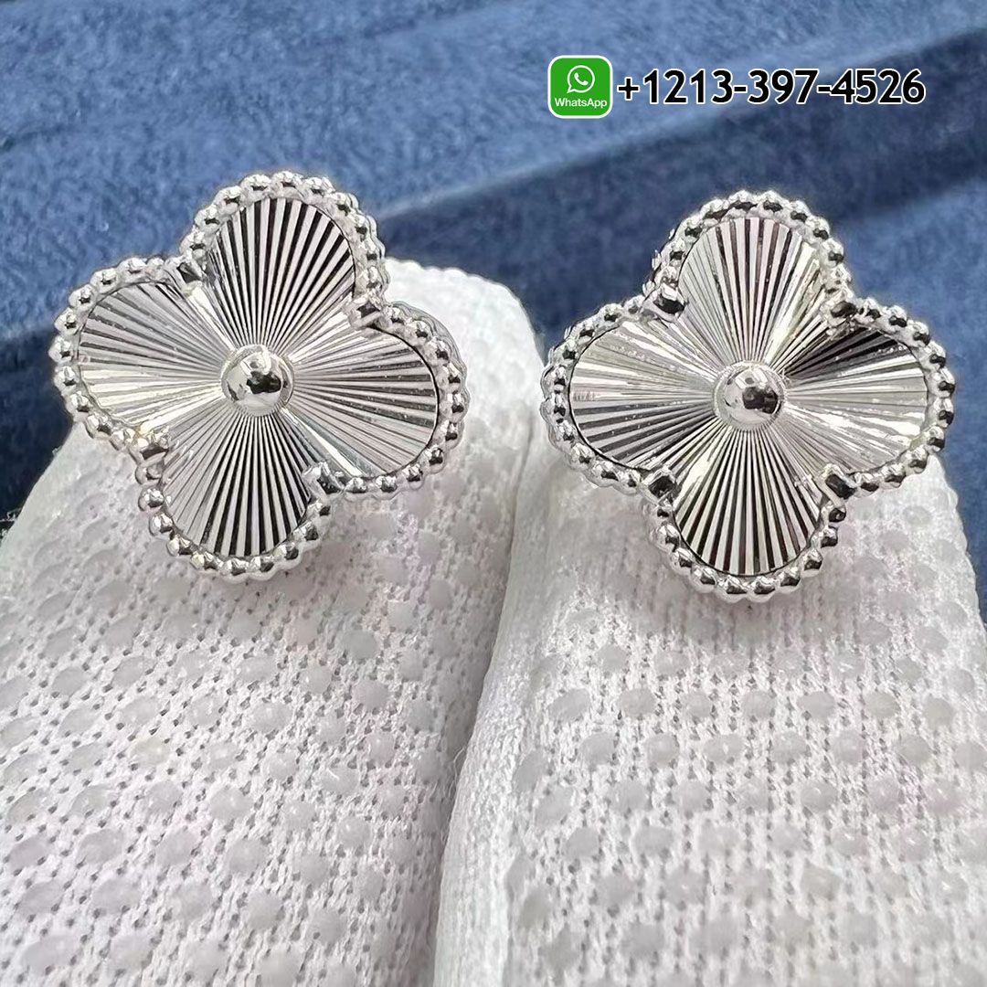 Van Cleef & Arpels 18K White Gold Guilloche Vintage Alhambra Earrings VCARP9XF00