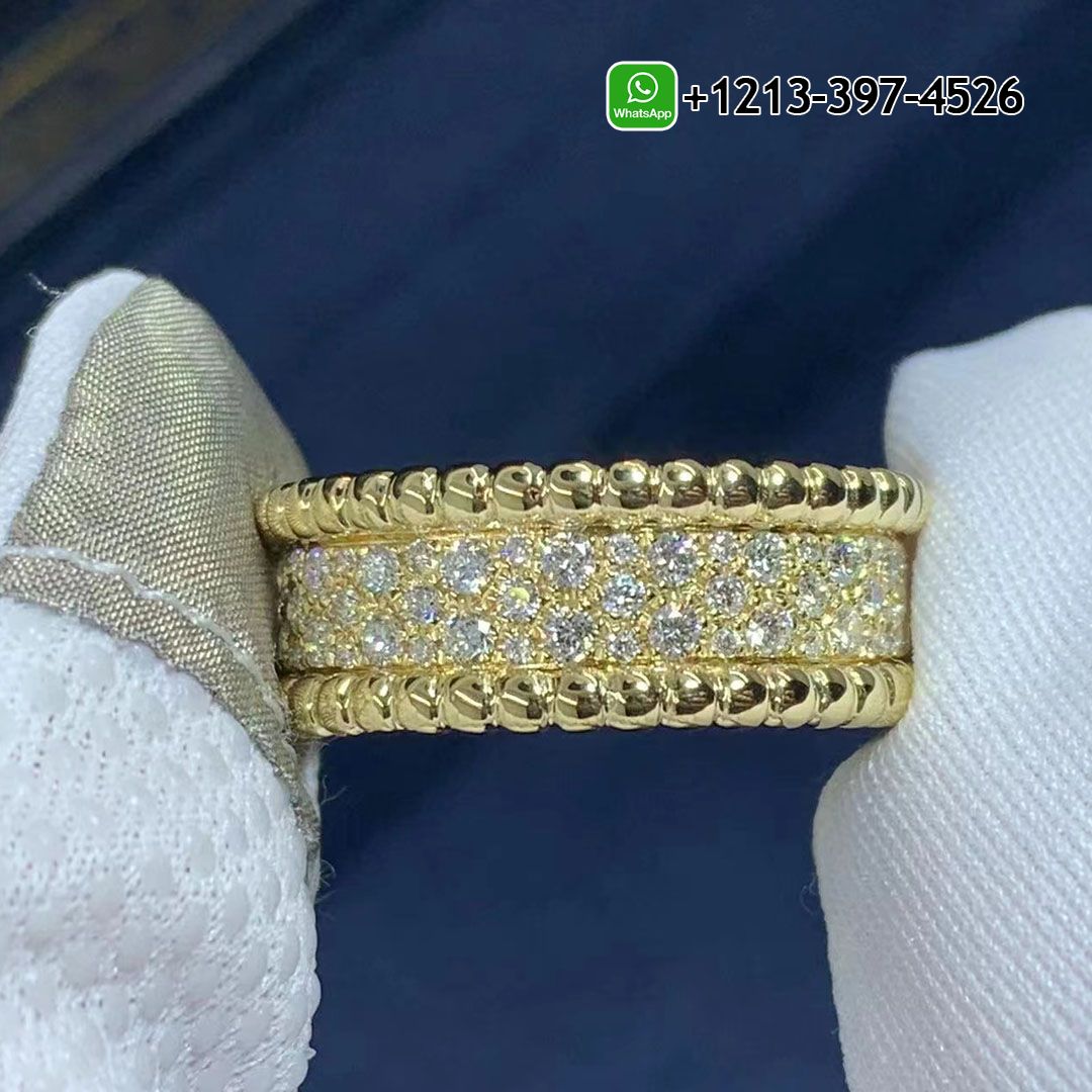 Van Cleef & Arpels 18K Yellow Gold 3 Rows Perlée Diamonds Ring VCARO3Y900