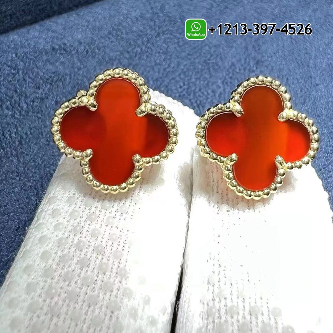 Van Cleef & Arpels 18K Yellow Gold Carnelian Vintage Alhambra Earrings VCARD40400