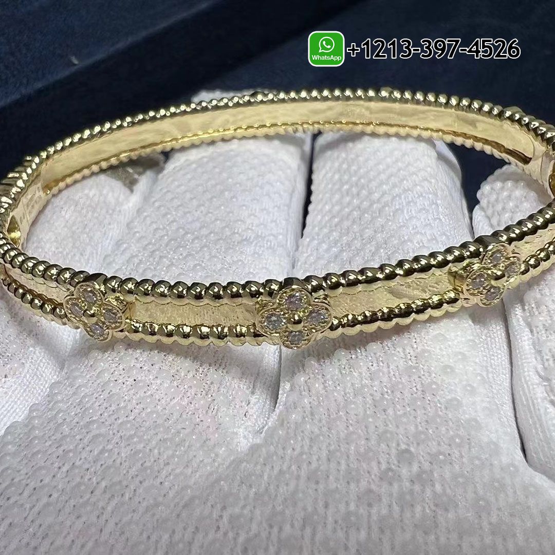Van Cleef & Arpels 18K Yellow Gold Diamond Perlee Sweet Clovers Bracelet VCARPJN000