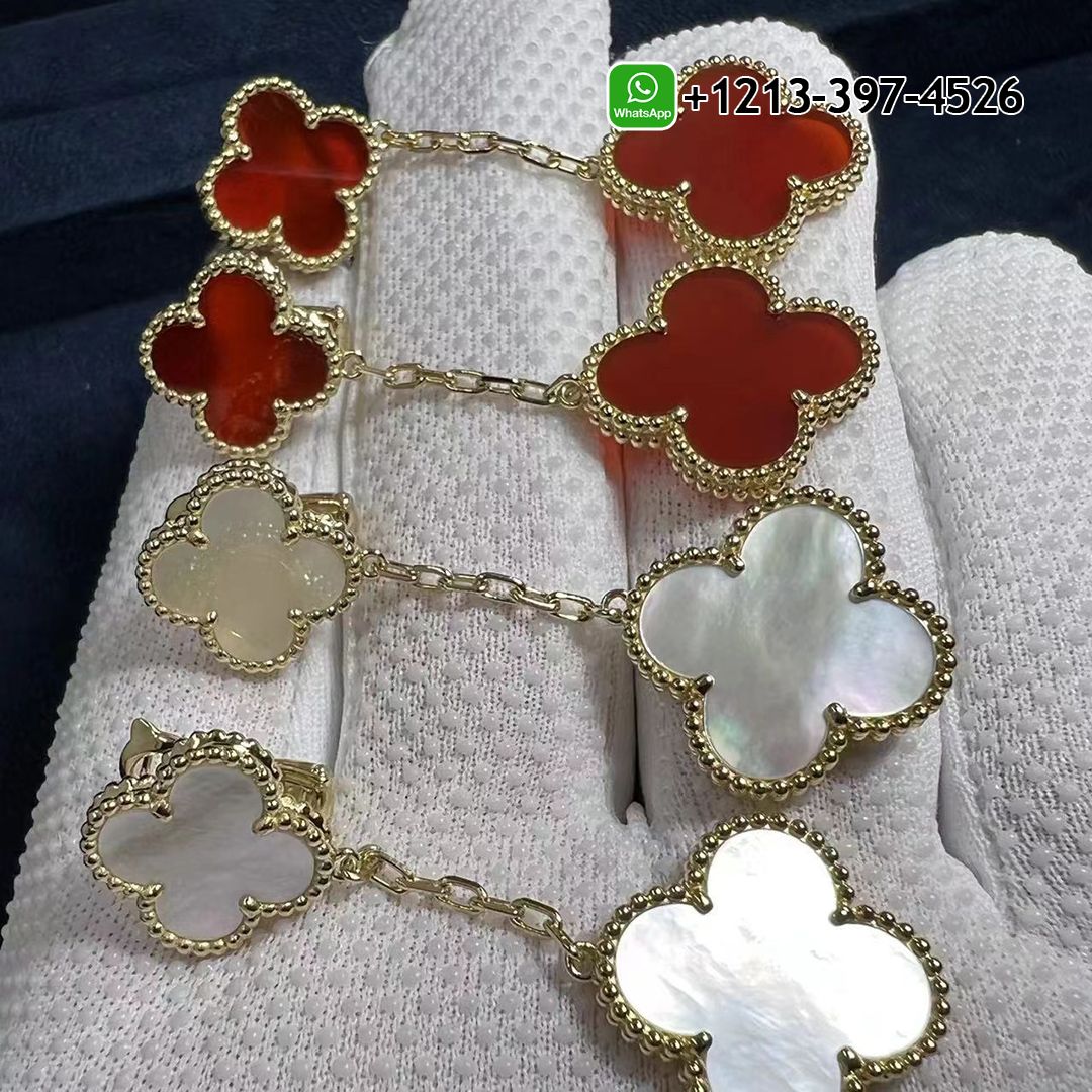 Van Cleef & Arpels 18K Yellow Gold Mother of Pearl 2 Motifs Magic Alhambra Earrings VCARD78800
