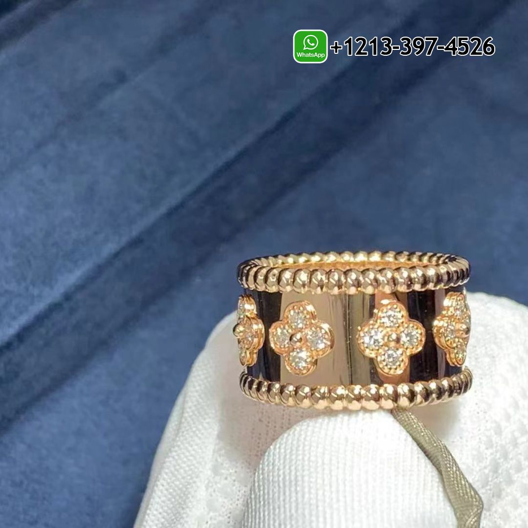 Van Cleef & Arpels 18k Rose Gold Diamond Medium Perlée Clovers Ring VCARO9LN00