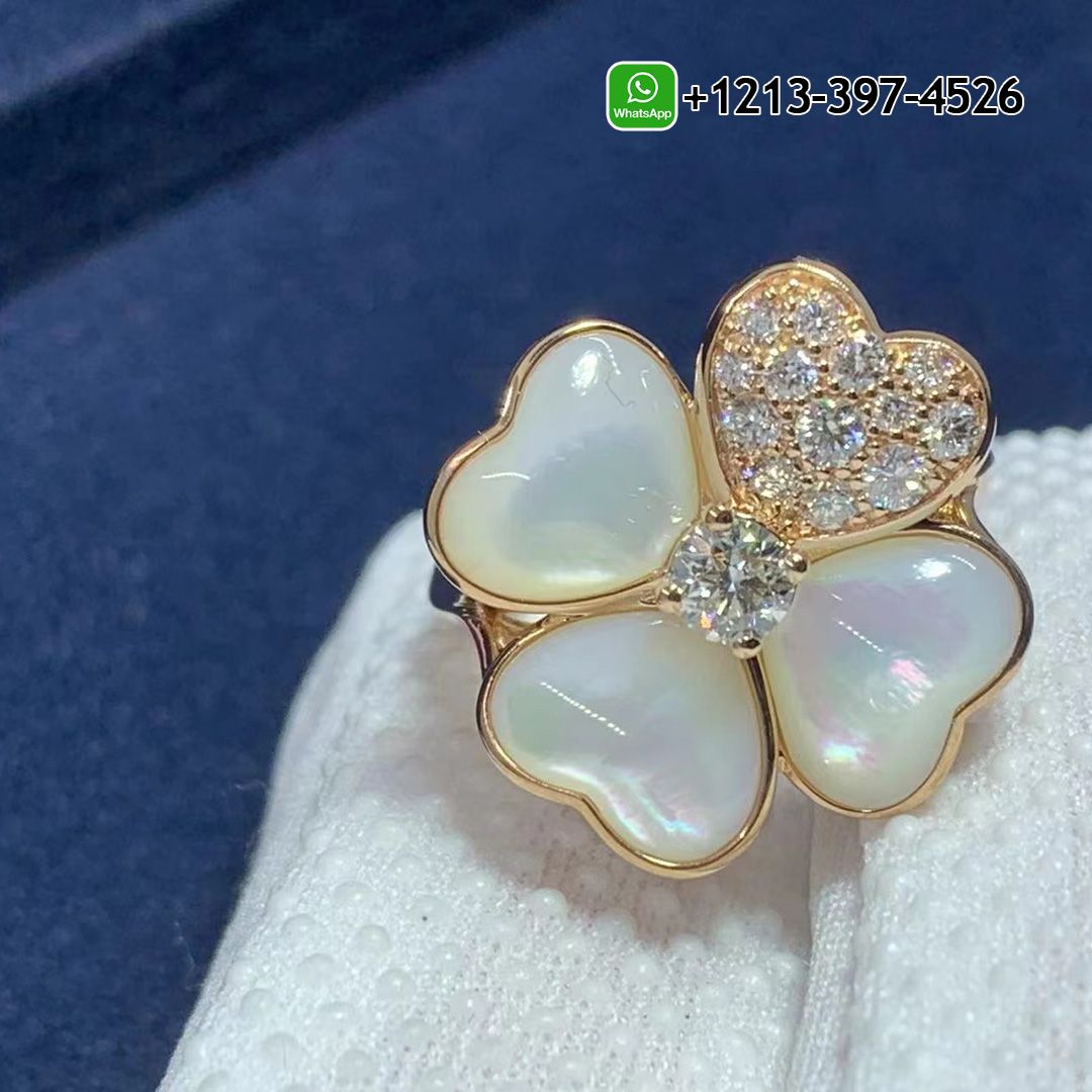 Van Cleef Arpels 18k Rose Gold Mother of Pearl and Diamond Medium Model Cosmos Ring VCARO51Y00