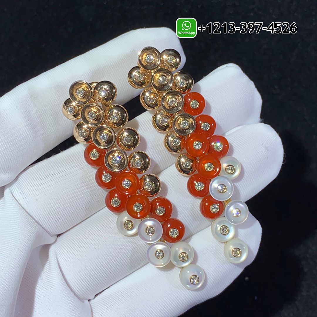 Van Cleef & Arpels 18k Rose Gold Mother-of-pearl Carnelian Diamonds Bouton d’or Earrings VCARO77300