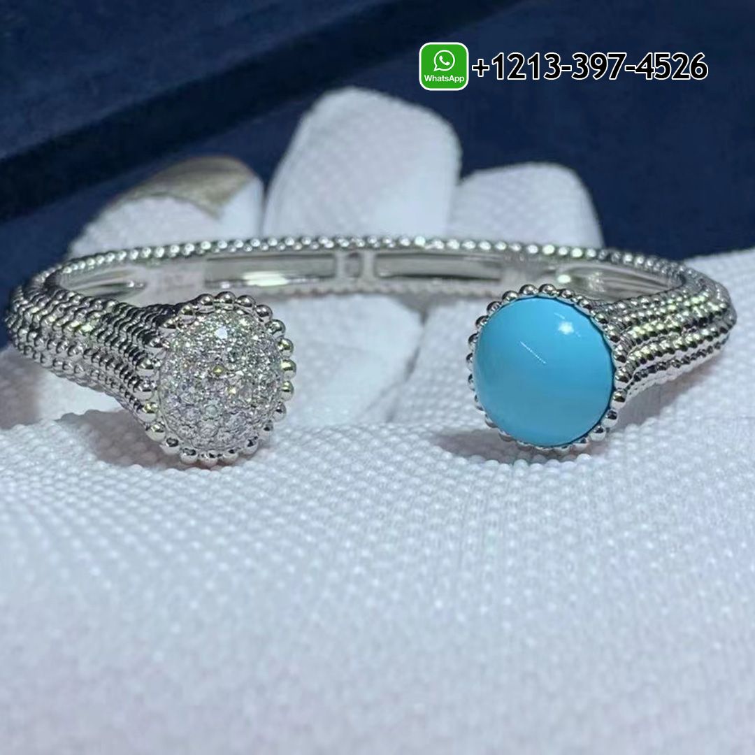 Van Cleef & Arpels 18k White Gold Turquoise Diamond Perlée Couleurs Bracelet VCARP27800