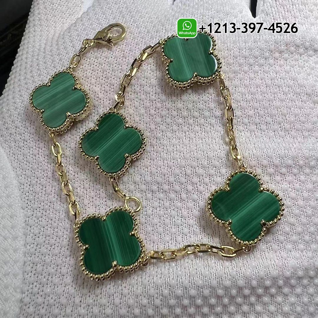 Van Cleef & Arpels 18k Yellow Gold 5 Motif Malachite Vintage Alhambra Bracelet VCARL80900