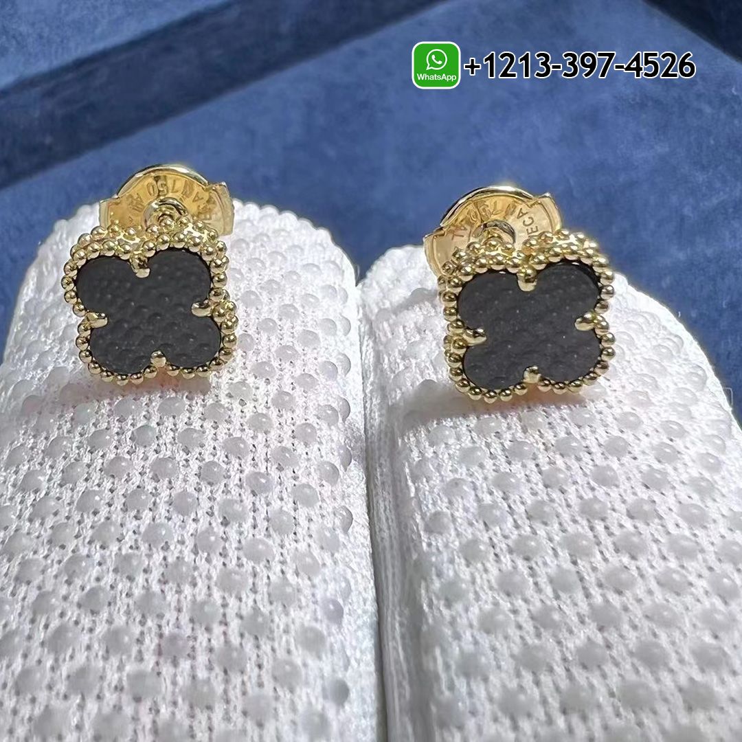 Van Cleef & Arpels 18k Yellow Gold Sweet Alhambra Onyx Earstud Earrings VCARA44900