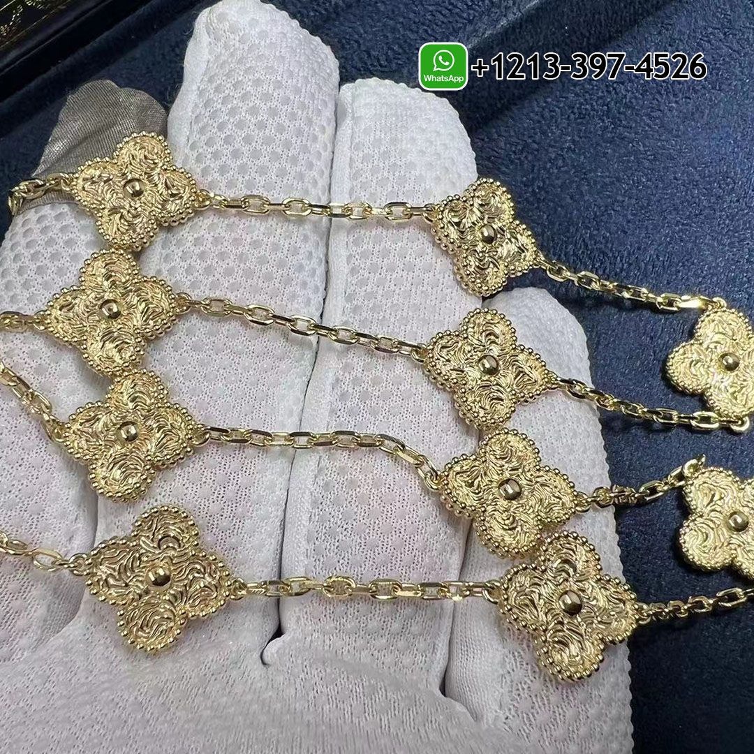 Van Cleef & Arpels 18k Yellow Gold Vintage Alhambra 10 Motif Necklace VCARO1ID00