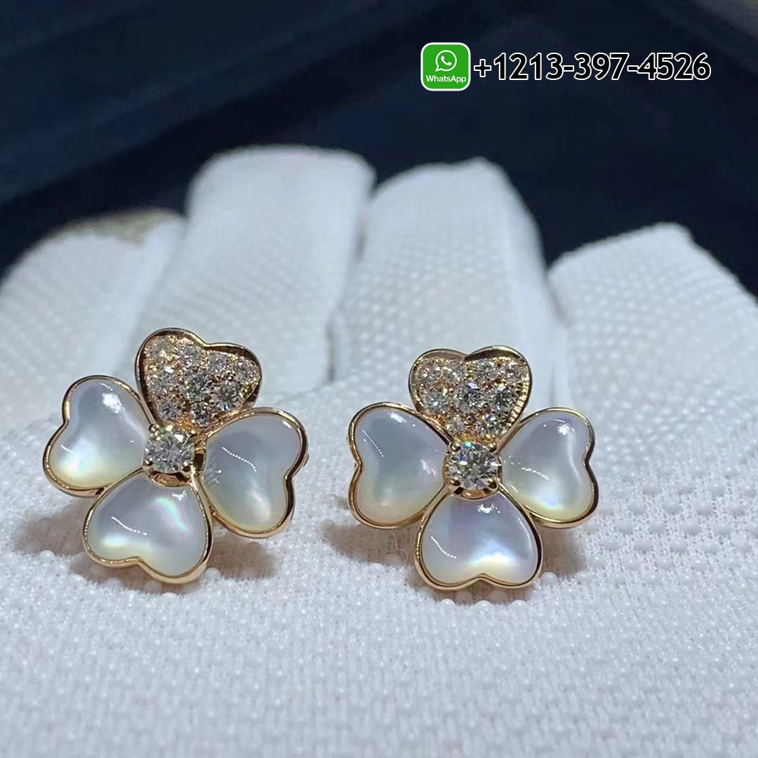Van Cleef & Arpels Cosmos 18k Pink Gold Mother of Pearl and Diamond Small Model Earrings VCARO5BX00