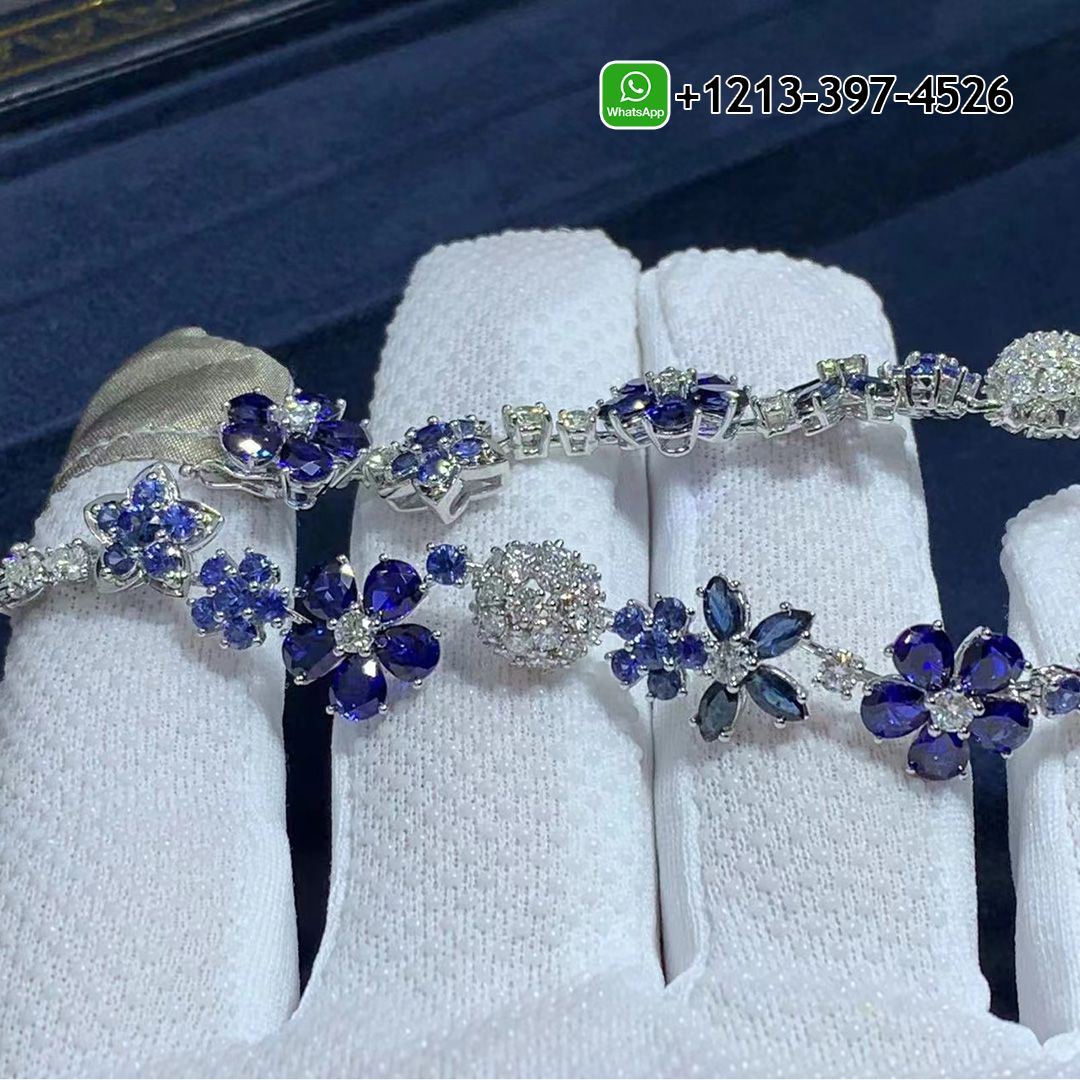 Van Cleef & Arpels Folie des pres Diamond Sapphire Flower 18k White Gold Bracelet VCARP05A00
