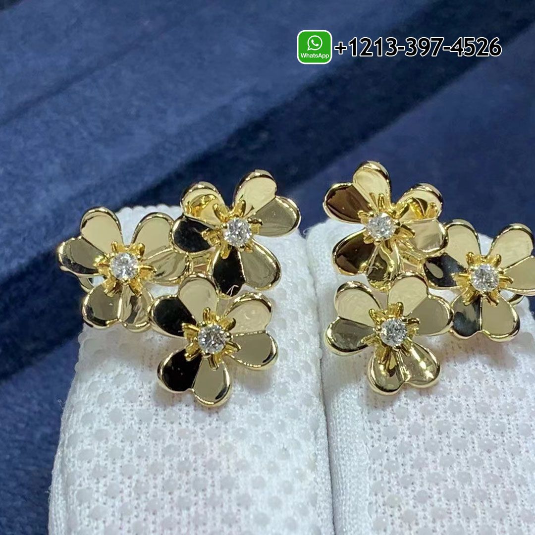 Van Cleef & Arpels 18k Yellow Gold Diamond 3 Flowers Mini Frivole Earrings VCARP2DV00