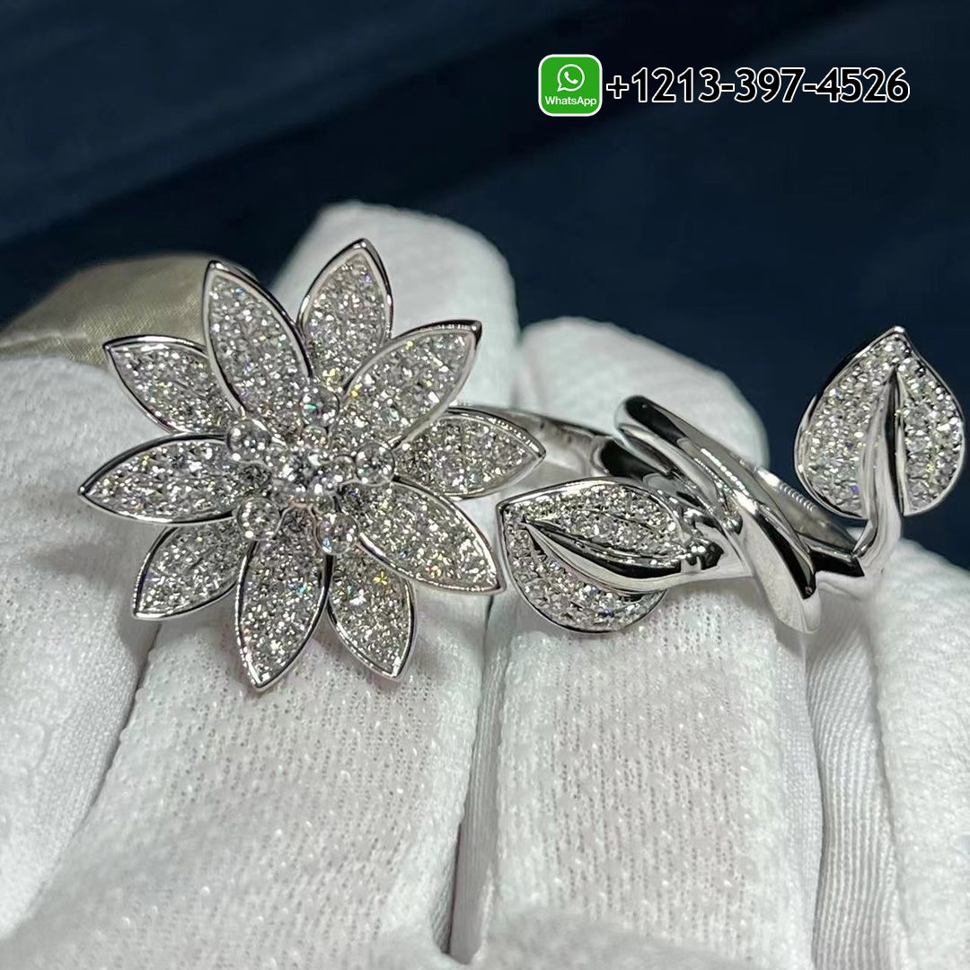 Van Cleef & Arpels Lotus Between The Finger 18k White Gold Pave Diamond Ring VCARP1ND00