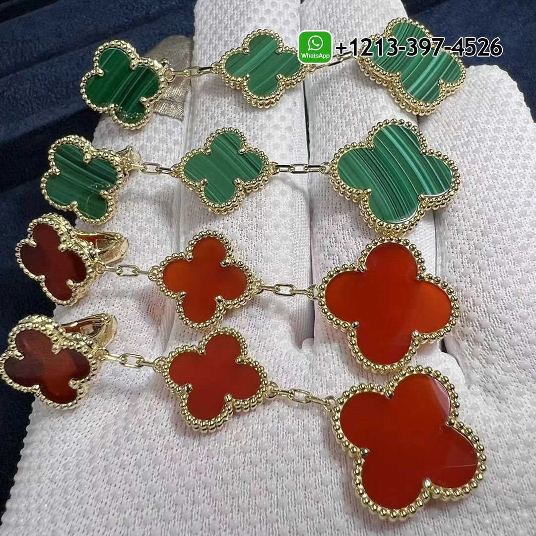 Van Cleef & Arpels Magic Alhambra 3 Motif Malachite 18K Yellow Gold Long Earrings VCARO2AG00