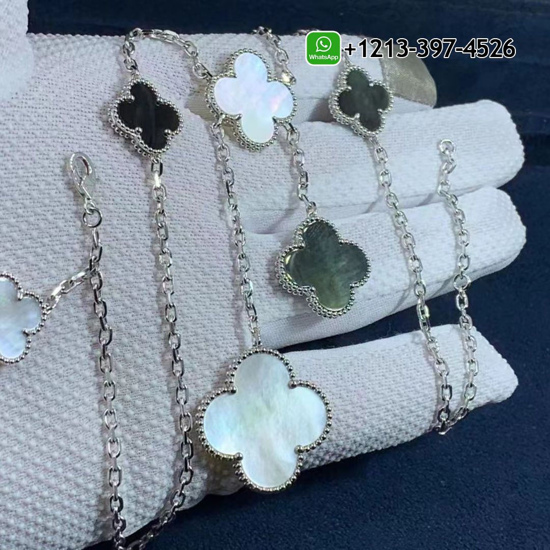 Van Cleef & Arpels Magic Alhambra 6 Motif 18k White Gold Mother-of-Pearl & Onyx Necklace VCARD79200