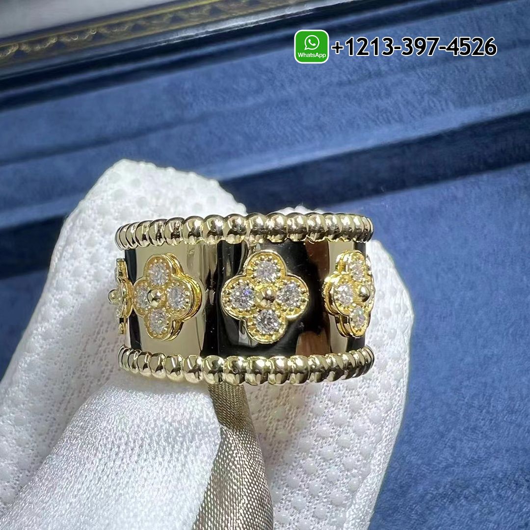 Van Cleef & Arpels Perlee Clovers 18K Yellow Gold Diamond Ring VCARO9LO00