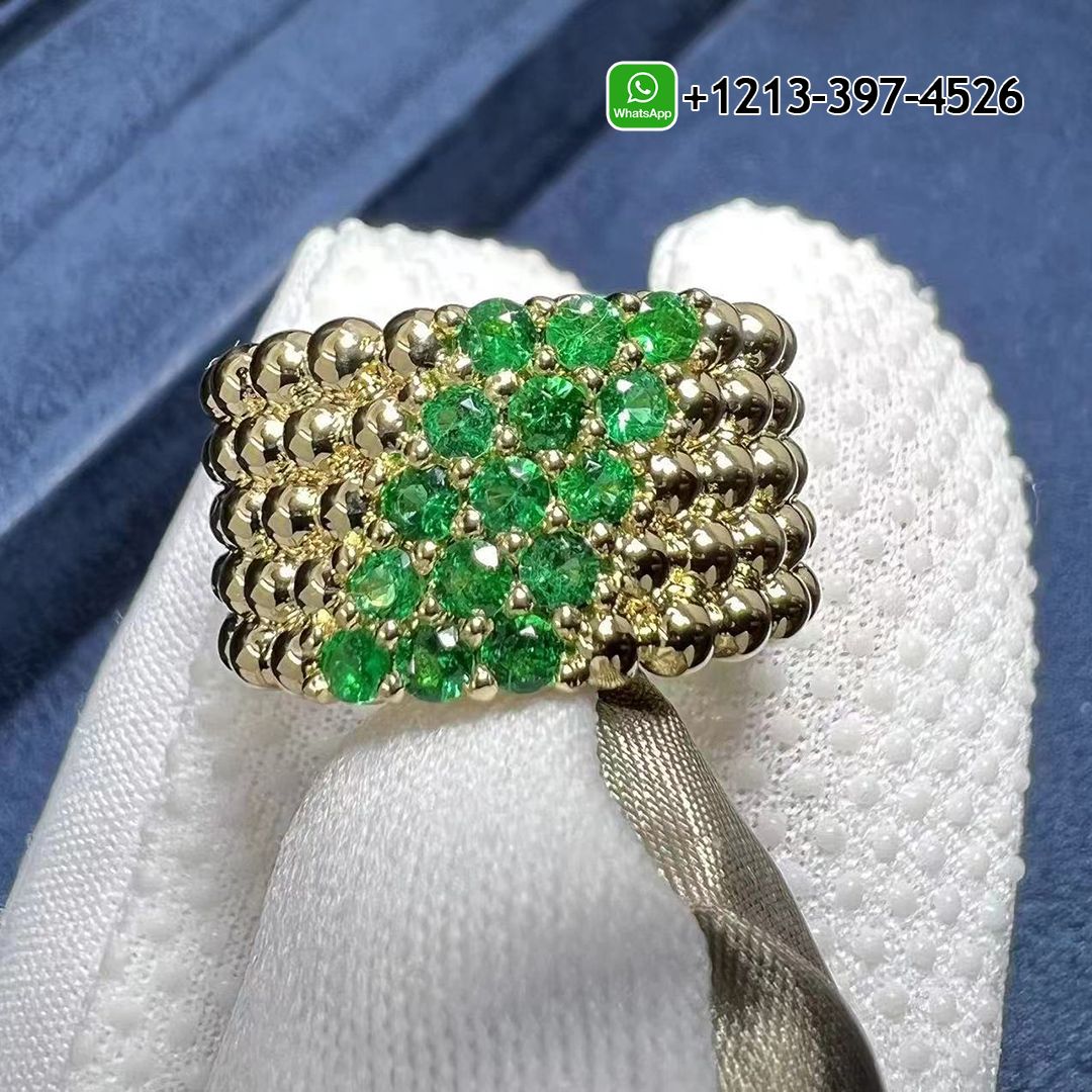 Van Cleef & Arpels Perlee Couleurs 18K Yellow Gold 5 Rows Emerald Ring VCARP7TW00