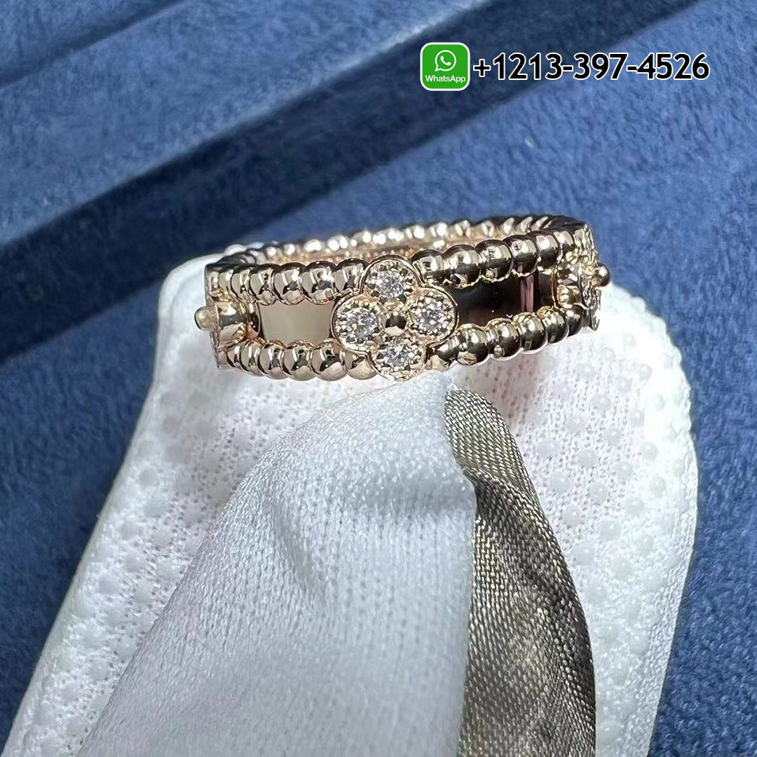 Van Cleef & Arpels Perlee Sweet Clovers Diamond 18K Rose Gold Band Ring VCARPJMY00