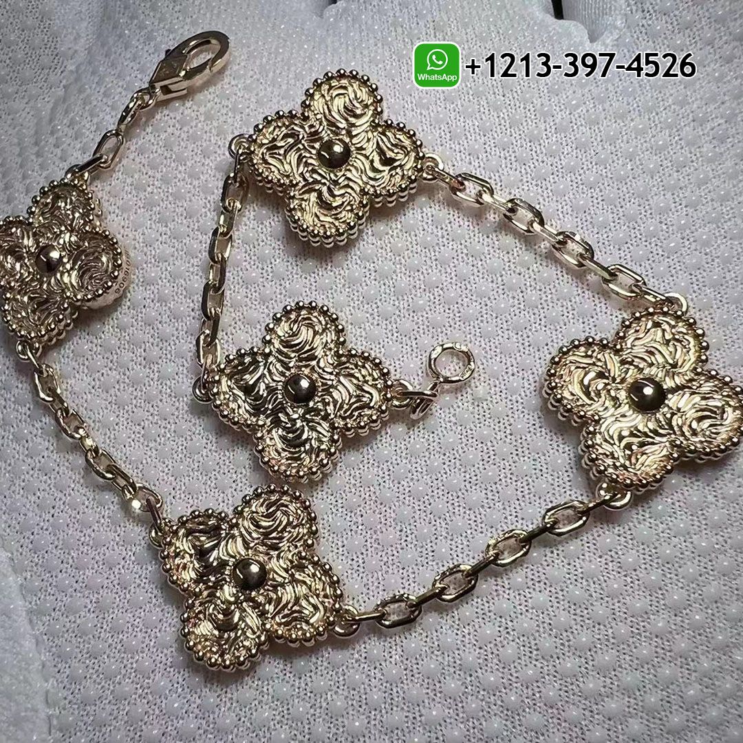 Van Cleef & Arpels Solid 18K Rose Gold Vintage Alhambra 5 Motifs Bracelet VCARN9T300