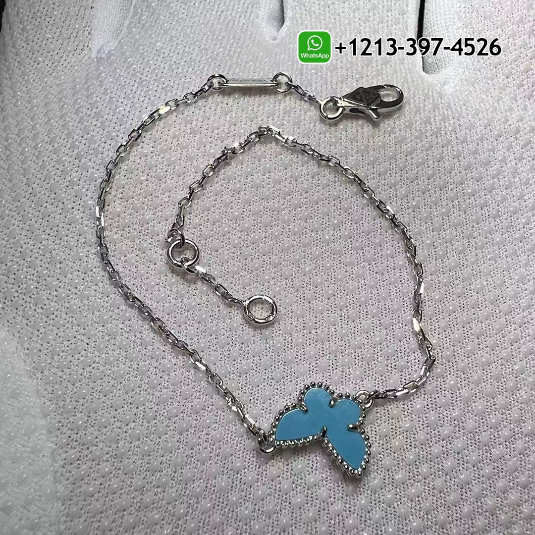 Van Cleef & Arpels Sweet Alhambra Butterfly 18K White Gold Turquoise Bracelet VCARF80400