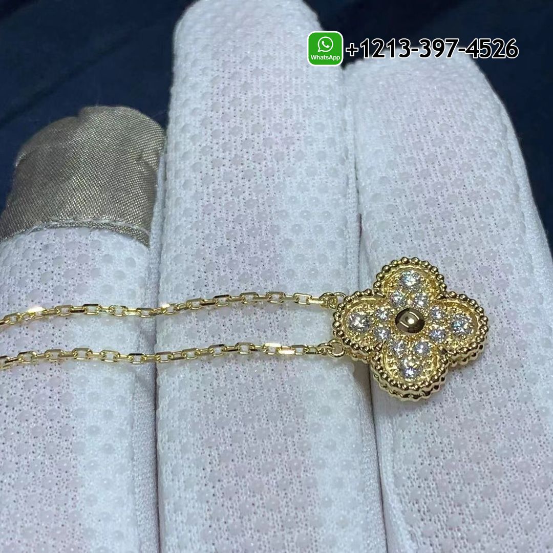 Van Cleef & Arpels Vintage Alhambra 18K Yellow Gold Diamond Pendant Necklace VCARA45300