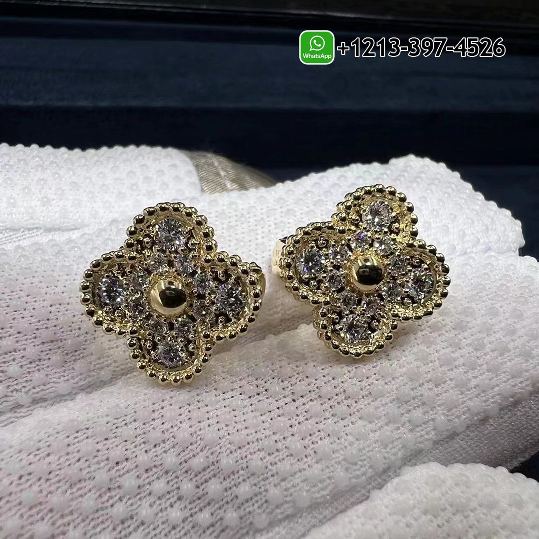 Van Cleef & Arpels Vintage Alhambra 18K Yellow Gold Full Diamond Earrings VCARA44700
