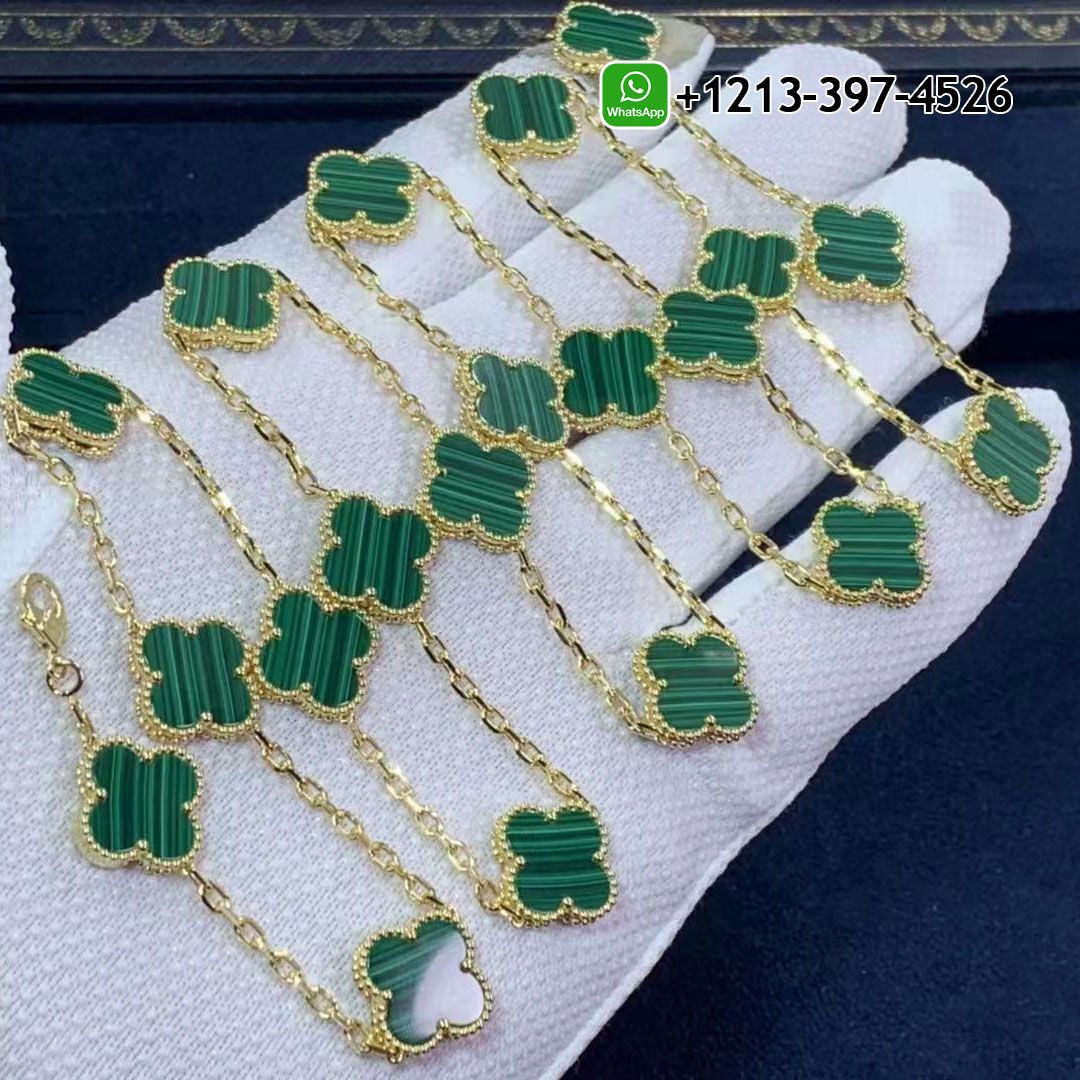 Van Cleef & Arpels Vintage Alhambra Malachite 20 Motif 18k Yellow Gold Long Necklace VCARL88100