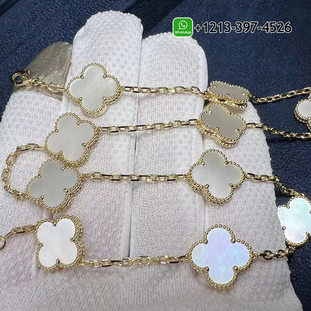 Van Cleef & Arpels Vintage Alhambra Mother of Pearl 10 Motifs 18K Yellow Gold Necklace VCARA42800