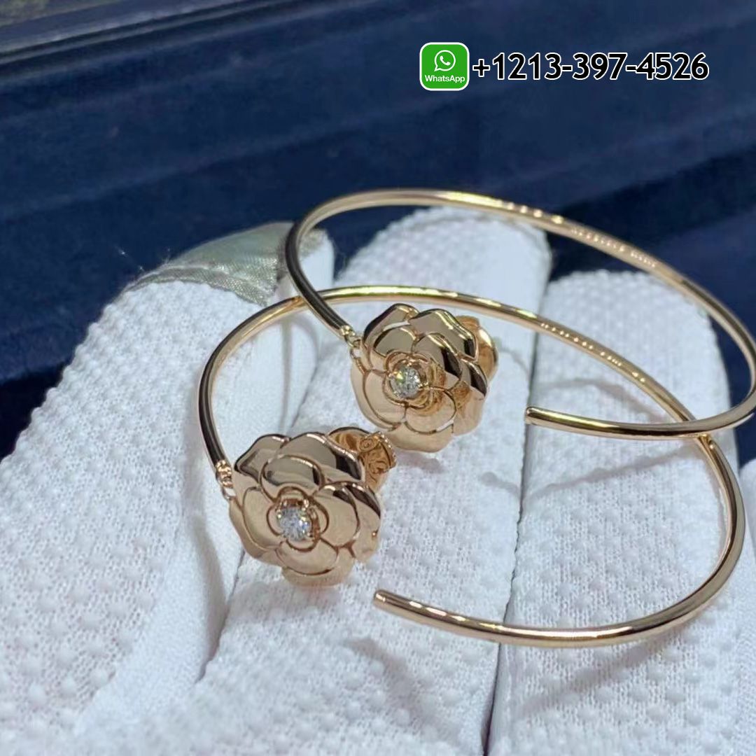 18k Rose Gold & Diamond Extrait De Camélia Hoop Earrings J11844
