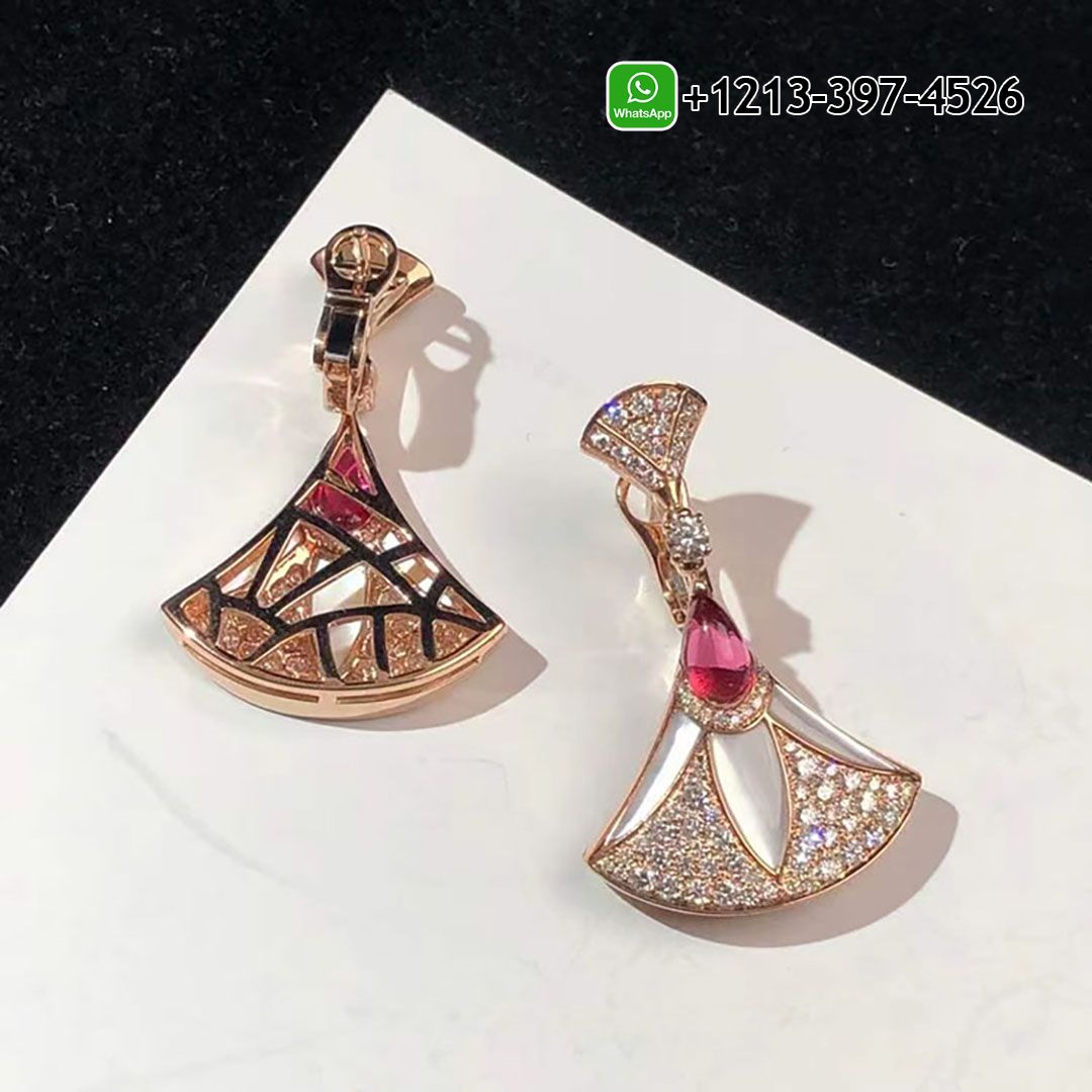 Bulgari 18k Rose Gold 2.21cttw Diamond And Mother Of Pearl Divas Dream Drop Earrings