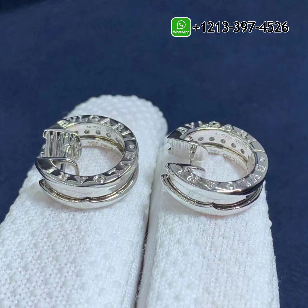 Bvlgari B.zero1 Small 18 Kt White Gold Set with Pavé Diamonds on the Spiral Hoop Earrings