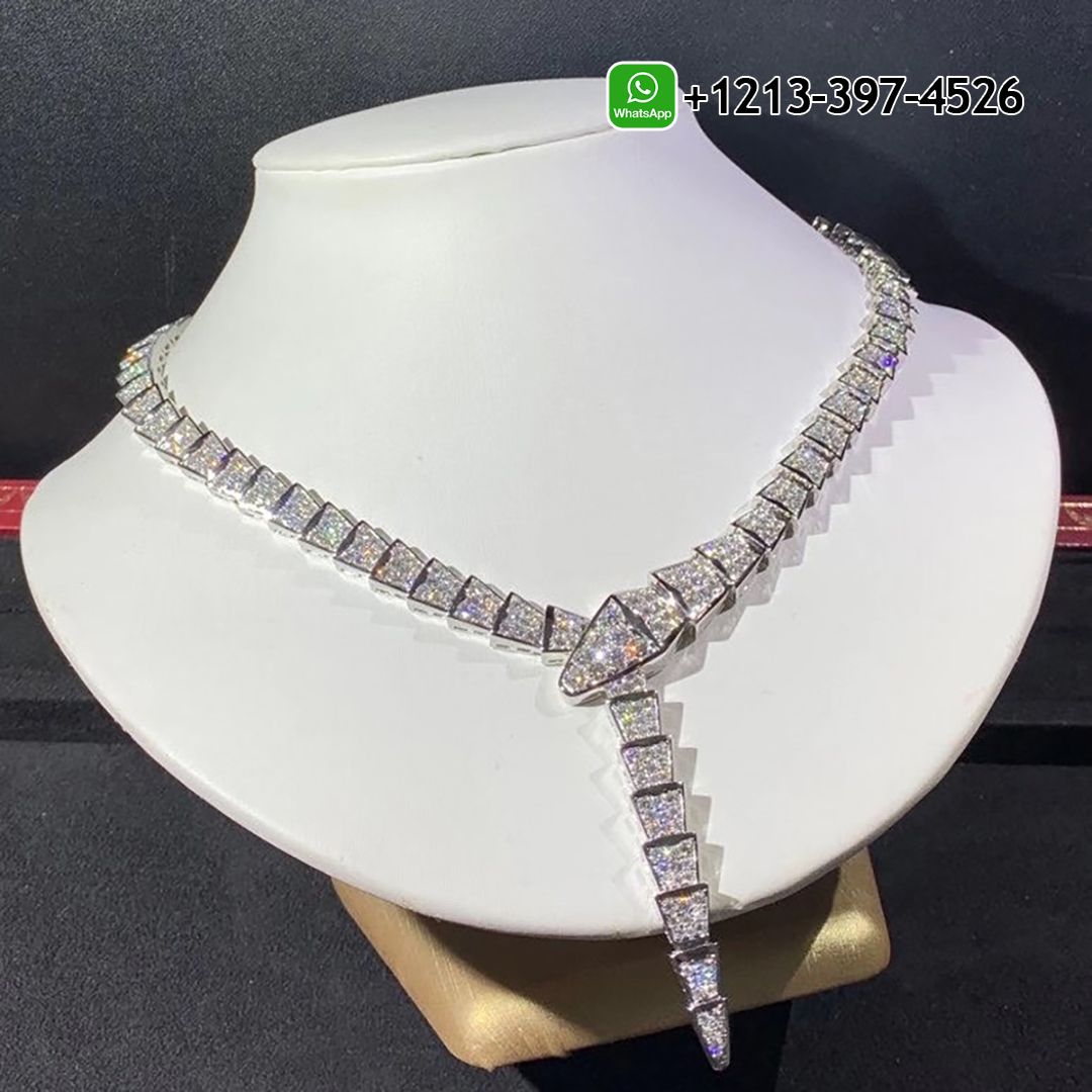 Bvlgari Serpenti Viper 18k White Gold Full Pave Diamonds Necklace 348165