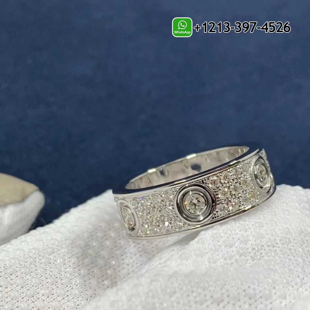 Cartier 18K White Gold Full Pave Diamond 6.5mm Band Love Ring N4210400