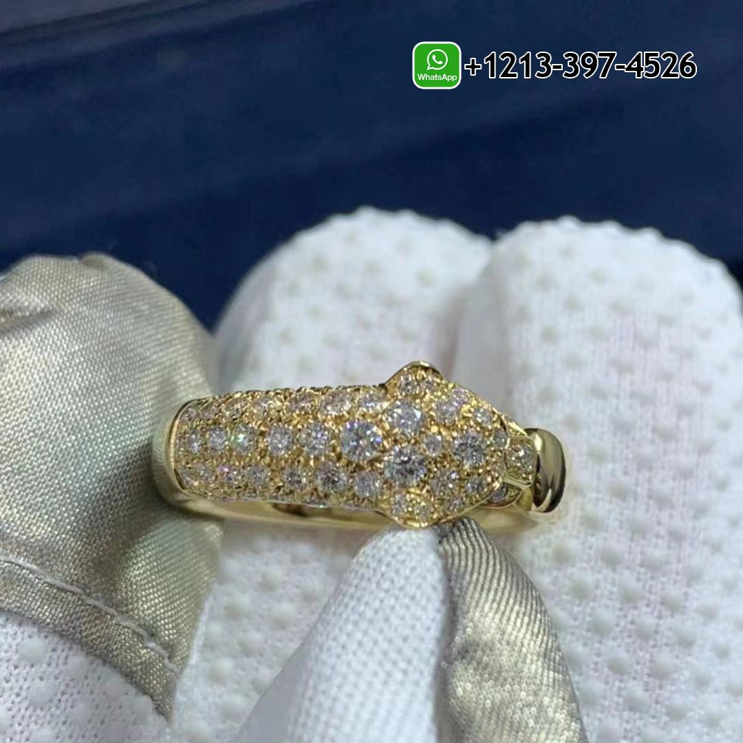 Cartier 18K Yellow Gold Diamond Emerald Onyx Panthere De Cartier Ring N4765800