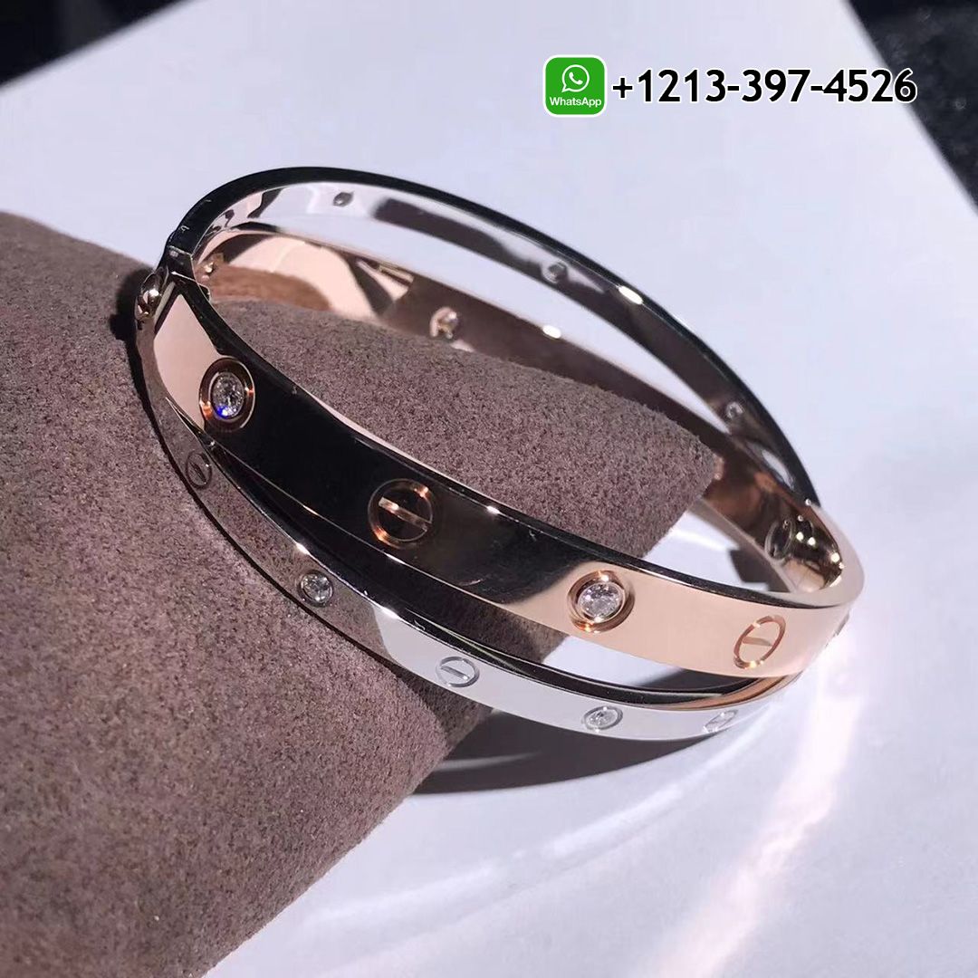 Cartier 18k Rose & White Gold 12 Diamond Double Love Bracelet N6039117