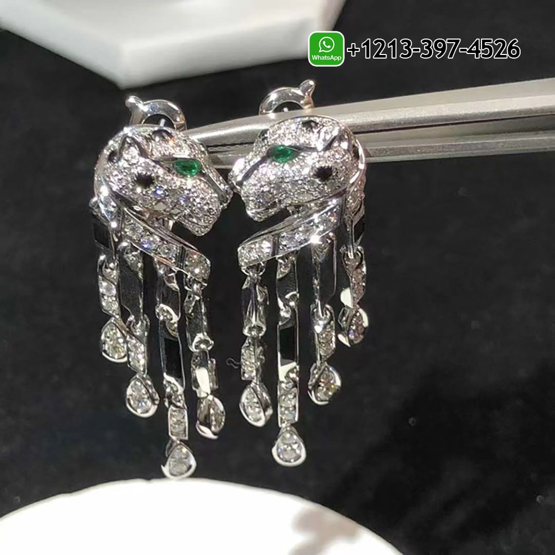 Cartier 18k White Gold Diamond & Onyx Panthere de Cartier Earrings H8000780