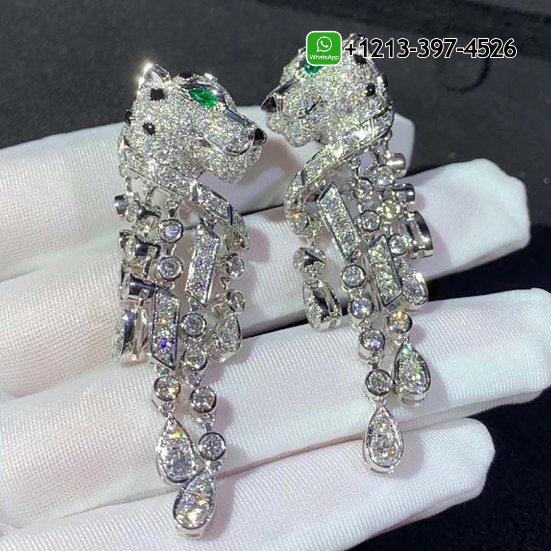 Cartier 18k White Gold Pave Diamonds Panthère de Cartier Tassels Earrings H8000656