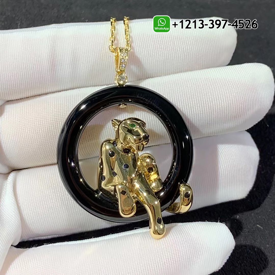 Cartier 18k Yellow Gold Black Ceramic, Black Lacquer Panthere de Cartier Necklace N7412900
