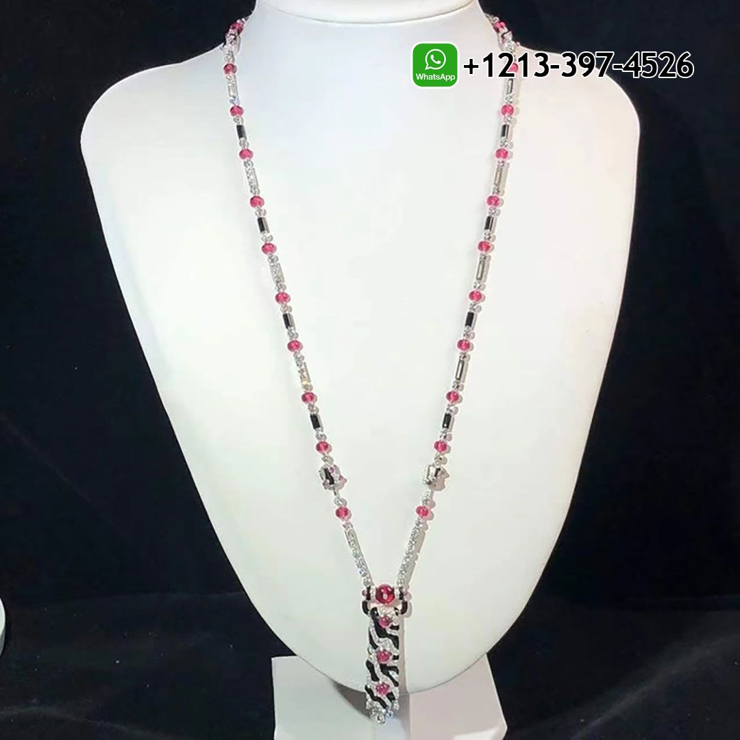 Cartier Beautés du Monde 18k White Gold 9.21ct Diamonds, Rubellites, Onyx High Jewelry Necklace H7000935