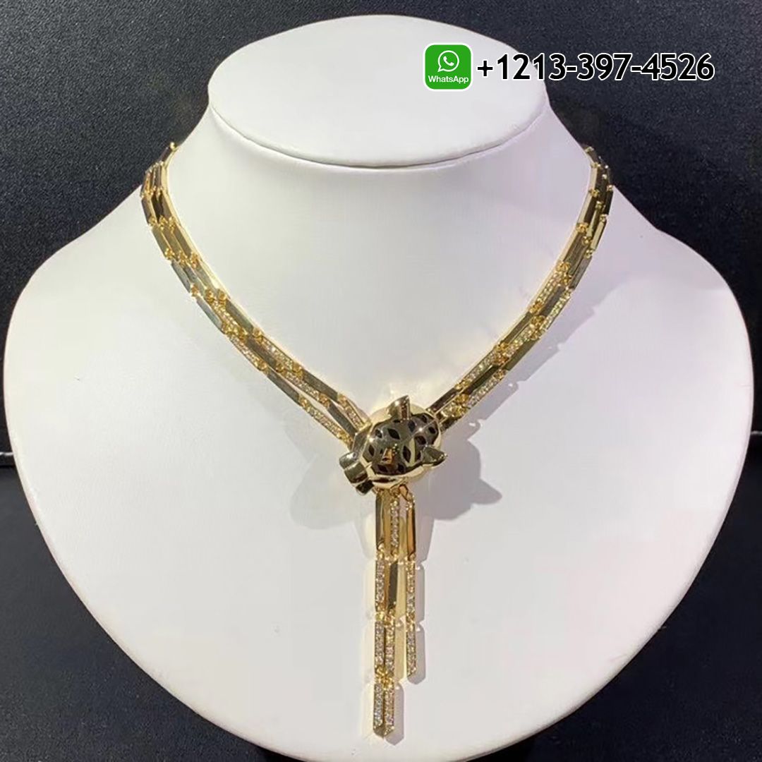 Cartier Panther 18k Yellow Gold Diamond Peridot Onyx Lacquer Tassel Necklace