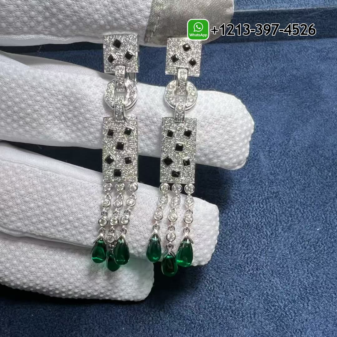 Cartier Panthère de Cartier 18K White Gold Diamonds, Onyx,Emeralds Drop Earrings N8026900