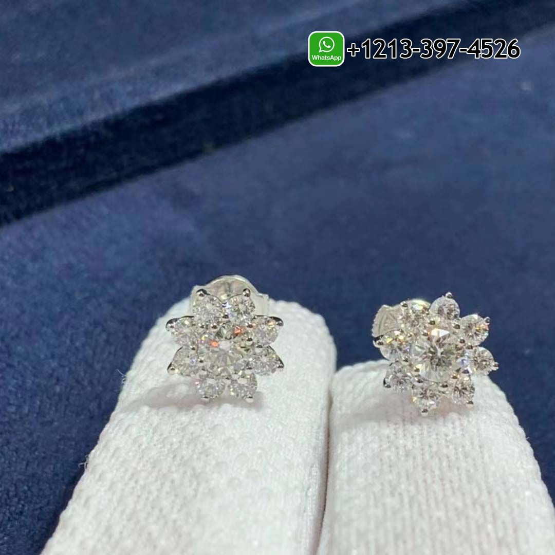 Harry Winston Sunflower 18K White Gold Round Brilliant Diamond Earrings