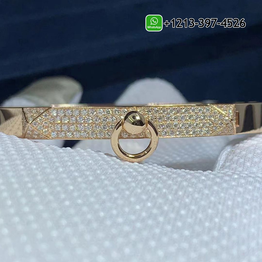 Hermes 18k Rose Gold Collier de Chien CDC Diamond Bracelet