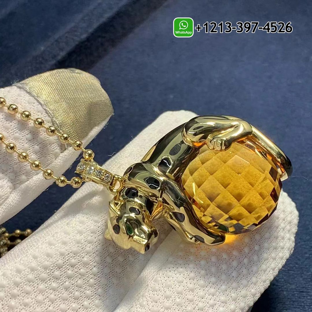 Cartier Panthère de Cartier 18K Yellow Gold Black Lacquer, Citrine, Tsavorite Garnets Necklace N7424120